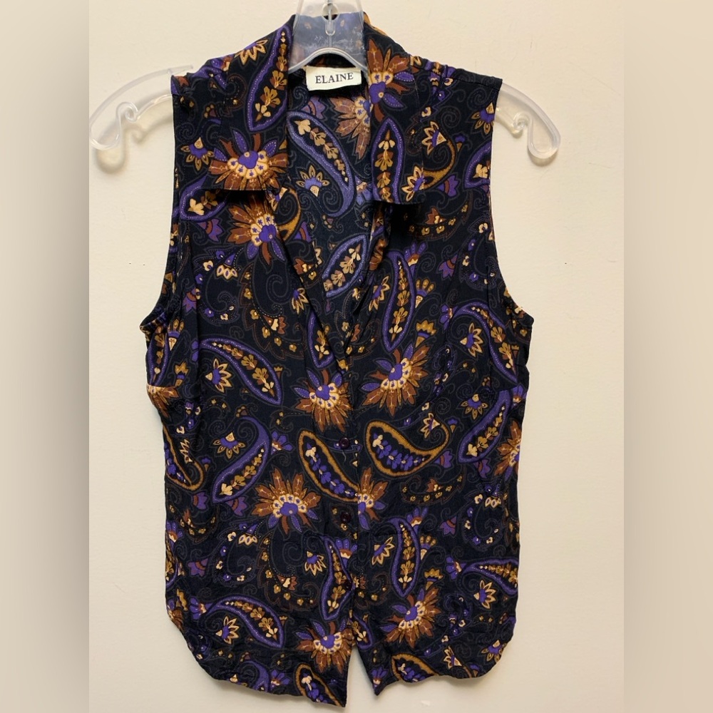 ELAINE Paisley Sleeveless Top - Black and Purple